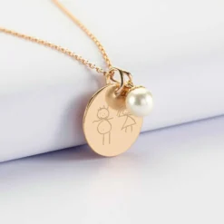 Hot HappyBulle Pendentif personnalisé médaille gravée plaqué or 19 mm et breloque perle nacre 10 mm Plaqué or 18k