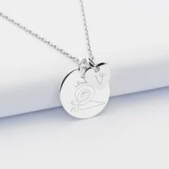 Sale HappyBulle Pendentif personnalisé médaille gravée argent 19 mm et breloque coeur 10 mm Argent rhodié 925