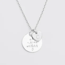 Sale HappyBulle Pendentif personnalisé médaille gravée argent 19 mm et breloque coeur 10 mm Argent rhodié 925
