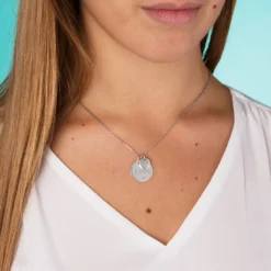 Sale HappyBulle Pendentif personnalisé médaille gravée argent 19 mm et breloque coeur 10 mm Argent rhodié 925