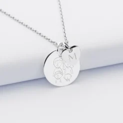 Sale HappyBulle Pendentif personnalisé médaille gravée argent 19 mm et breloque coeur 10 mm Argent rhodié 925