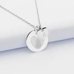 Sale HappyBulle Pendentif personnalisé médaille gravée argent 19 mm et breloque coeur 10 mm Argent rhodié 925