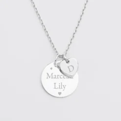 Sale HappyBulle Pendentif personnalisé médaille gravée argent 19 mm et breloque coeur 10 mm Argent rhodié 925