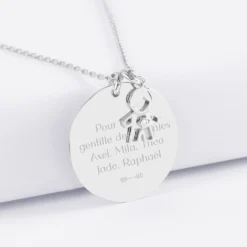 Best HappyBulle Pendentif personnalisé médaille gravée argent 27 mm et breloque petit garçon zircon 12 mm Argent rhodié 925