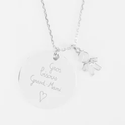Best HappyBulle Pendentif personnalisé médaille gravée argent 27 mm et breloque petit garçon zircon 12 mm Argent rhodié 925