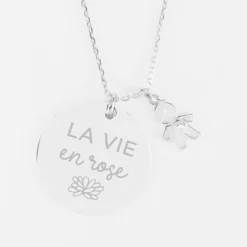 Best HappyBulle Pendentif personnalisé médaille gravée argent 27 mm et breloque petit garçon zircon 12 mm Argent rhodié 925