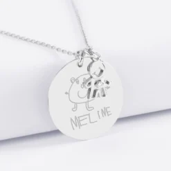 Best HappyBulle Pendentif personnalisé médaille gravée argent 27 mm et breloque petit garçon zircon 12 mm Argent rhodié 925