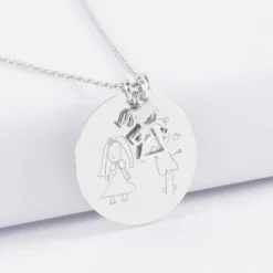 Best HappyBulle Pendentif personnalisé médaille gravée argent 27 mm et breloque petite fille zircon 12 mm Argent rhodié 925