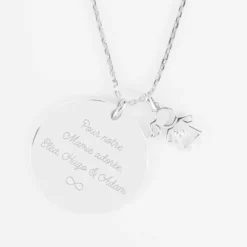 Best HappyBulle Pendentif personnalisé médaille gravée argent 27 mm et breloque petite fille zircon 12 mm Argent rhodié 925