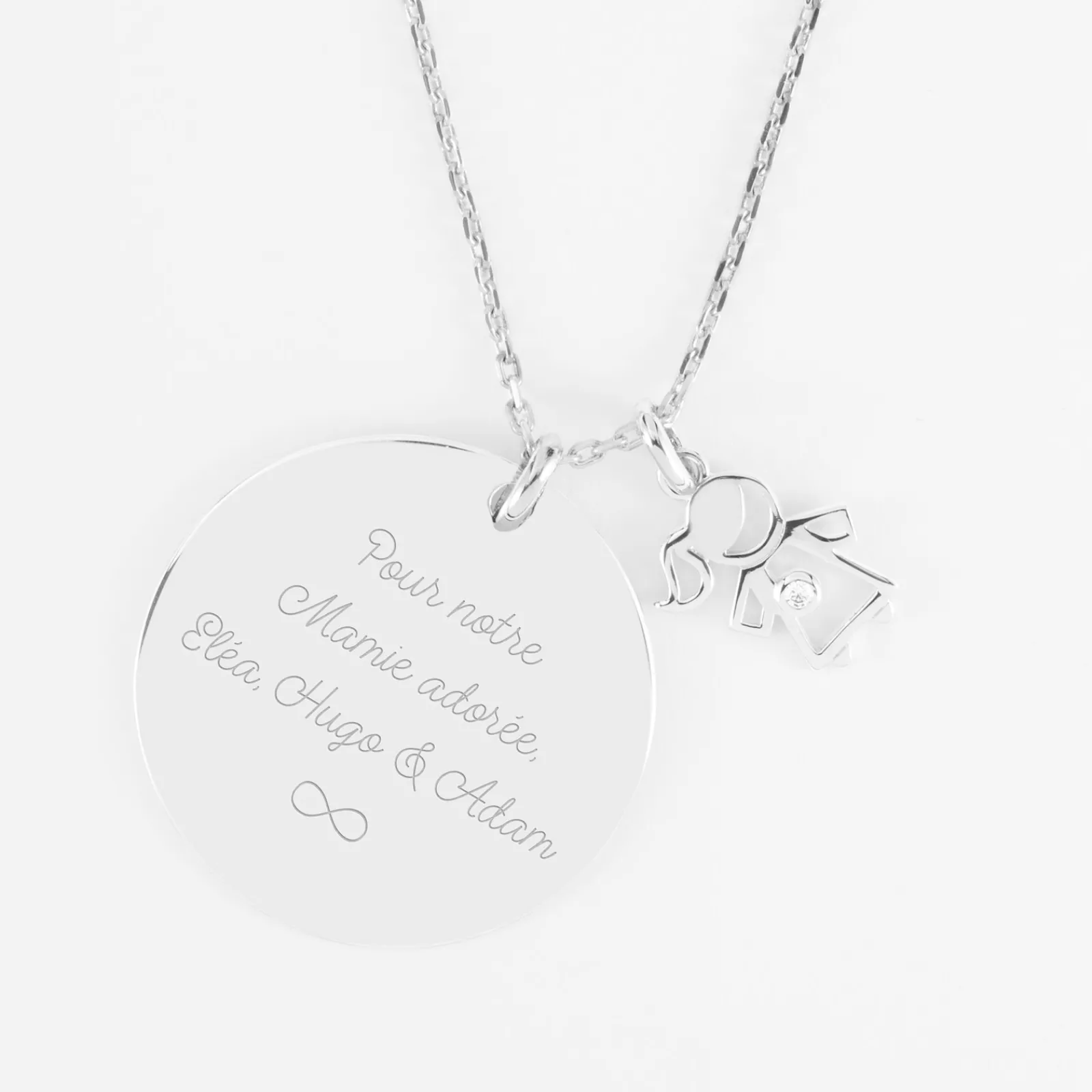 Best HappyBulle Pendentif personnalisé médaille gravée argent 27 mm et breloque petite fille zircon 12 mm Argent rhodié 925