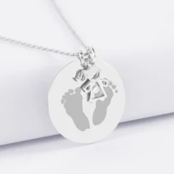 Best HappyBulle Pendentif personnalisé médaille gravée argent 27 mm et breloque petite fille zircon 12 mm Argent rhodié 925