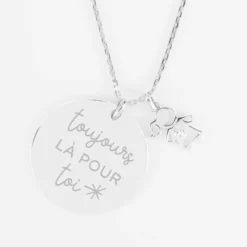 Best HappyBulle Pendentif personnalisé médaille gravée argent 27 mm et breloque petite fille zircon 12 mm Argent rhodié 925