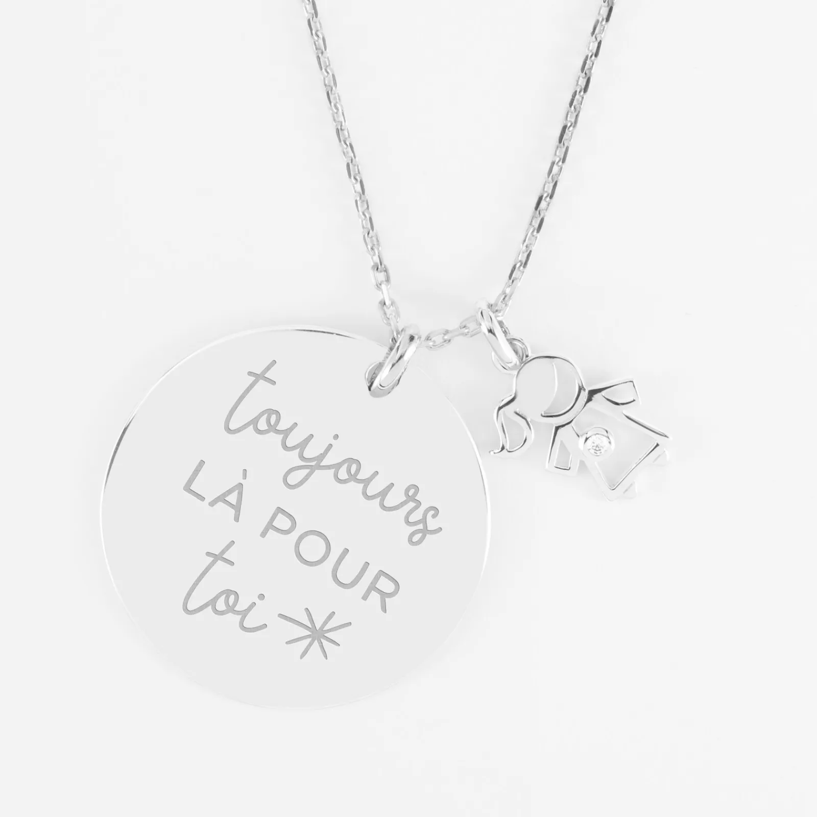 Best HappyBulle Pendentif personnalisé médaille gravée argent 27 mm et breloque petite fille zircon 12 mm Argent rhodié 925