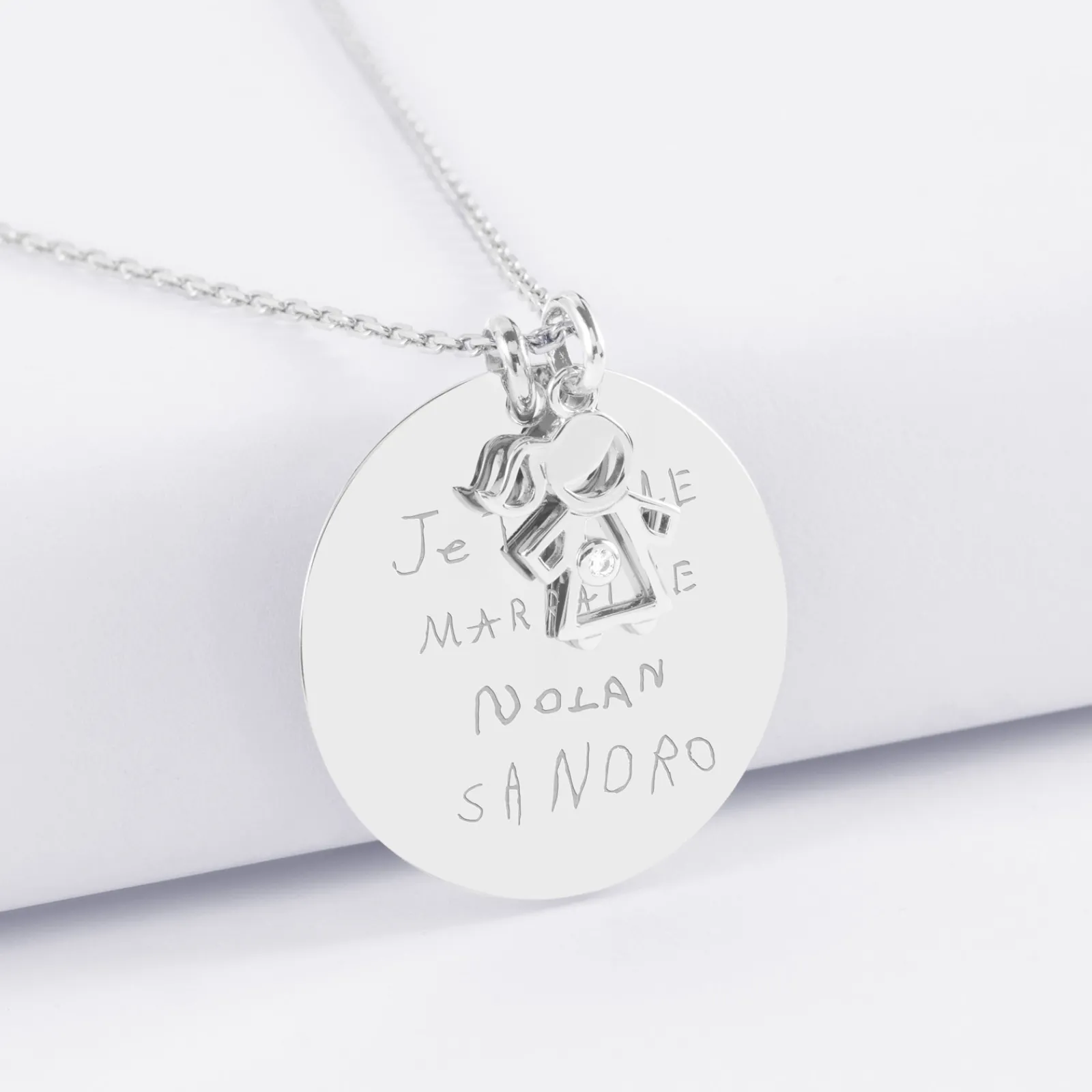 Best HappyBulle Pendentif personnalisé médaille gravée argent 27 mm et breloque petite fille zircon 12 mm Argent rhodié 925