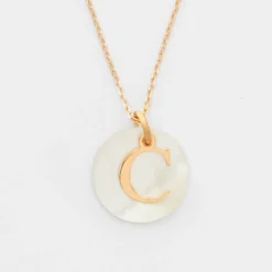 Sale HappyBulle Pendentif personnalisé médaille plaqué or lettre initiale 14 mm et médaille nacre 19 mm message caché gravé Plaqué or 18k