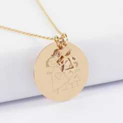 Clearance HappyBulle Pendentif personnalisé médaille gravée plaqué or 27 mm et breloque petite fille zircon 12 mm Plaqué or 18k