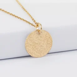 Discount HappyBulle Pendentif personnalisé médaille martelée gravée plaqué or 19 mm Plaqué or 18k