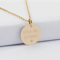 Discount HappyBulle Pendentif personnalisé médaille martelée gravée plaqué or 19 mm Plaqué or 18k