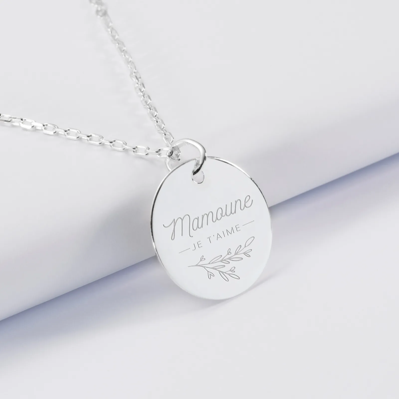 New HappyBulle Pendentif personnalisé médaille gravée argent 19 mm - édition spéciale "Amour floral" Argent rhodié 925