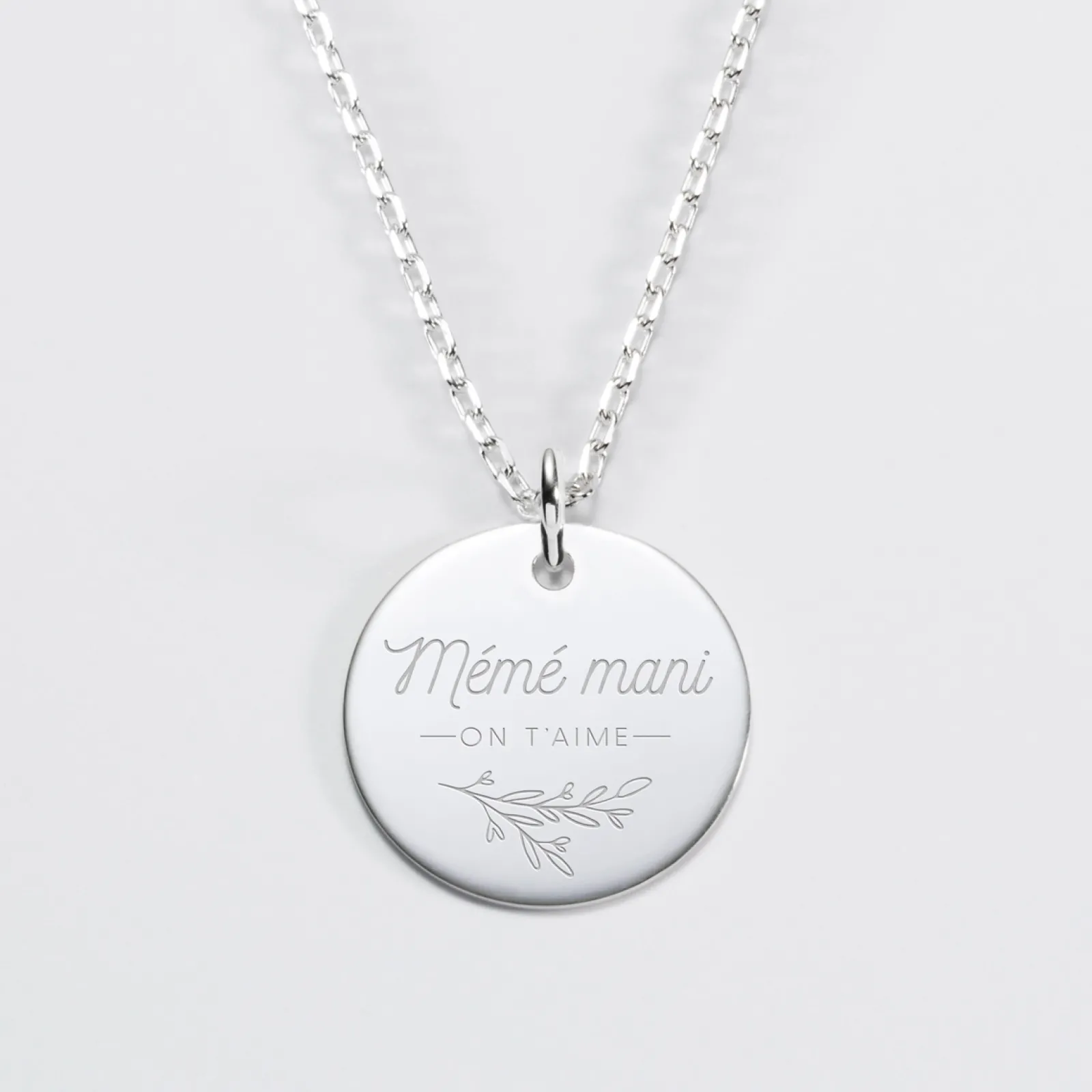 New HappyBulle Pendentif personnalisé médaille gravée argent 19 mm - édition spéciale "Amour floral" Argent rhodié 925