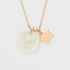 Outlet HappyBulle Pendentif personnalisé médaille gravée nacre 19 mm et breloque plaqué or étoile 12 mm