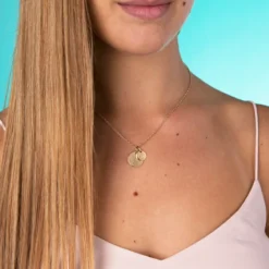 Sale HappyBulle Pendentif personnalisé médaille gravée plaqué or 15 mm et breloque ronde 10 mm Plaqué or 18k