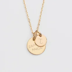 Sale HappyBulle Pendentif personnalisé médaille gravée plaqué or 15 mm et breloque ronde 10 mm Plaqué or 18k