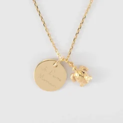 Hot HappyBulle Pendentif personnalisé médaille gravée plaqué or 15 mm et breloque tortue 10 mm