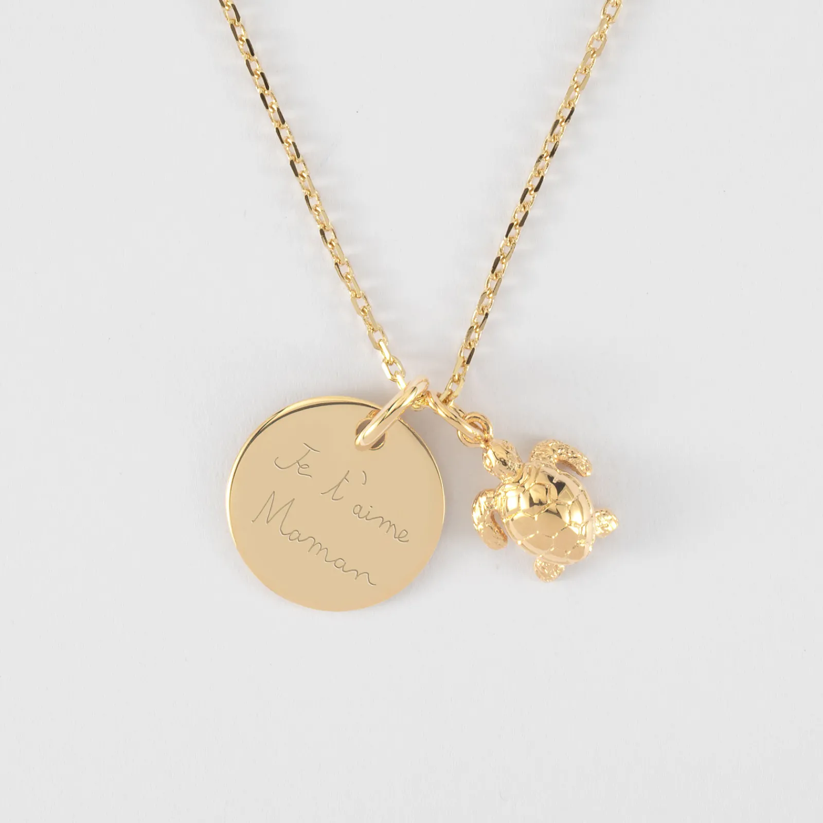 Hot HappyBulle Pendentif personnalisé médaille gravée plaqué or 15 mm et breloque tortue 10 mm
