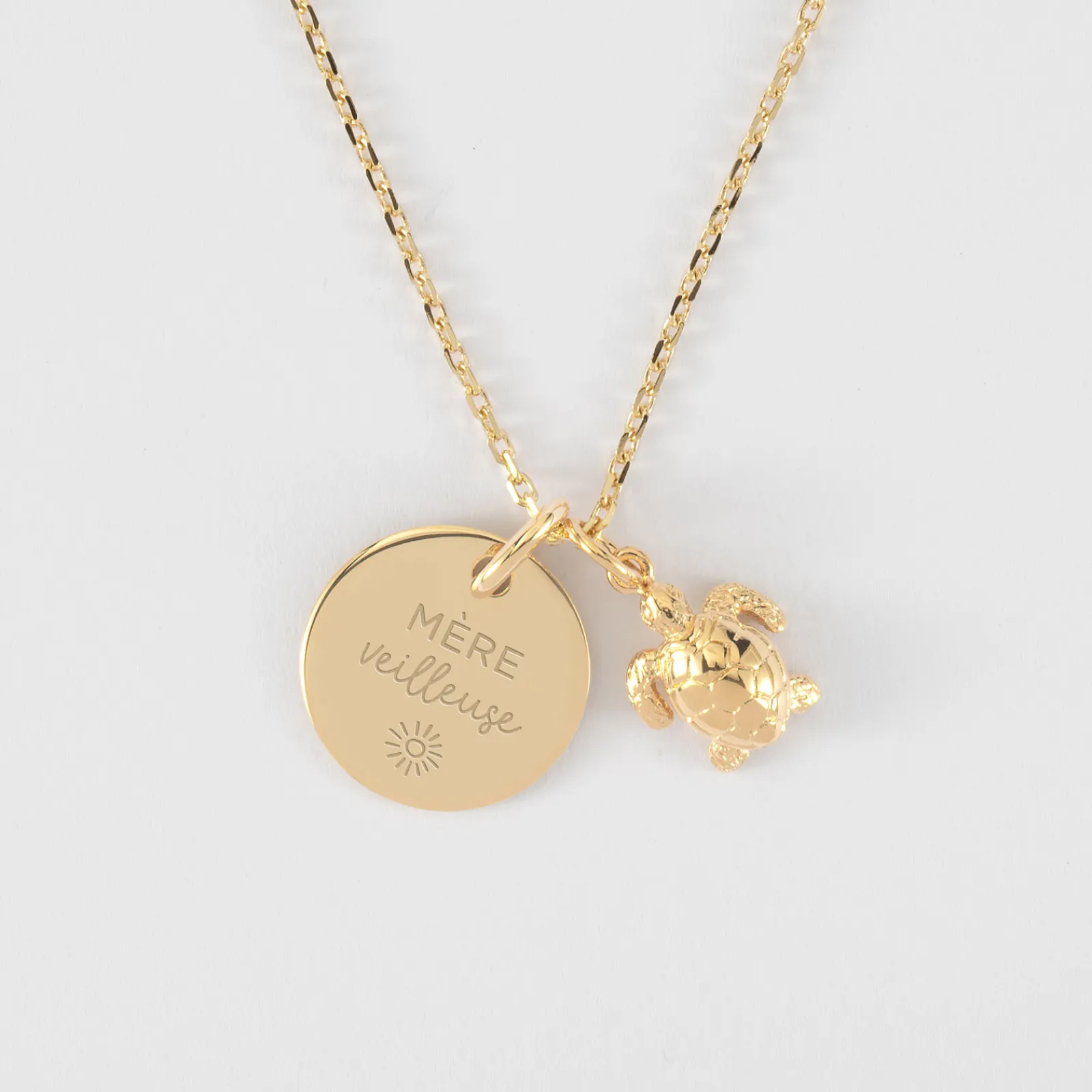Hot HappyBulle Pendentif personnalisé médaille gravée plaqué or 15 mm et breloque tortue 10 mm
