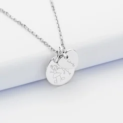 HappyBulle Pendentif personnalisé médaille gravée argent 15 mm et breloque coeur 10 mm Argent rhodié 925