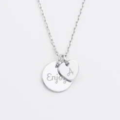 HappyBulle Pendentif personnalisé médaille gravée argent 15 mm et breloque coeur 10 mm Argent rhodié 925