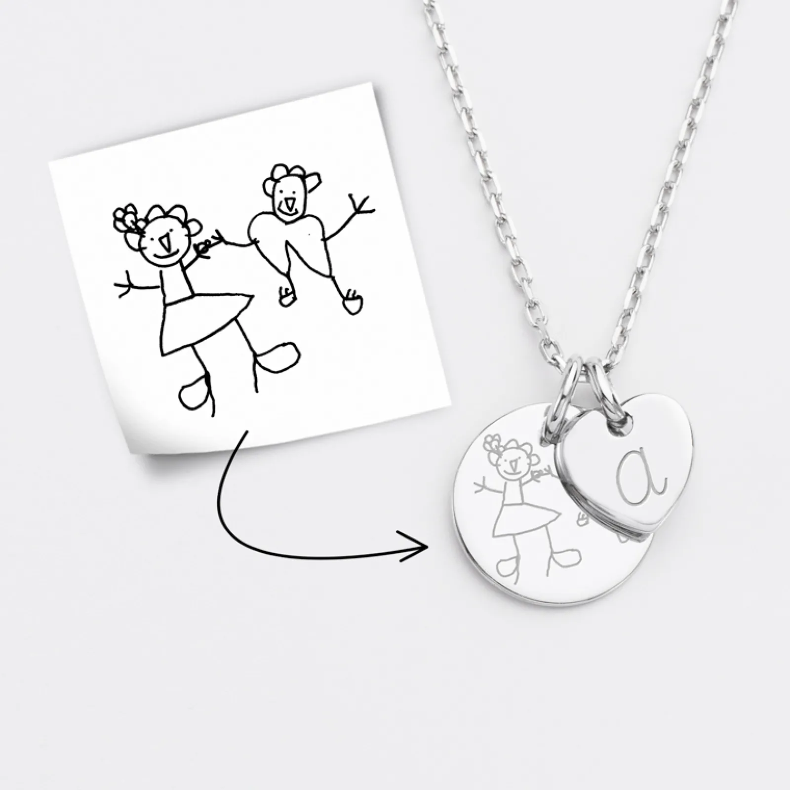 HappyBulle Pendentif personnalisé médaille gravée argent 15 mm et breloque coeur 10 mm Argent rhodié 925