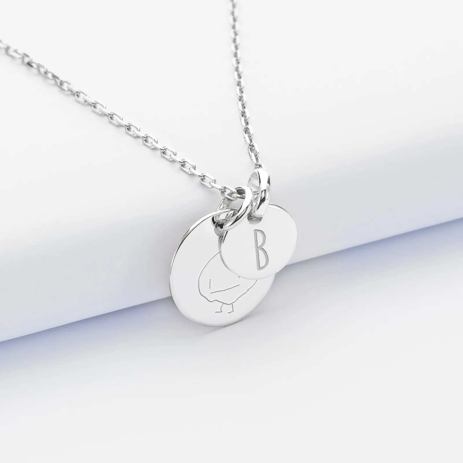 Hot HappyBulle Pendentif personnalisé médaille gravée argent 15 mm et breloque ronde 10 mm Argent rhodié 925