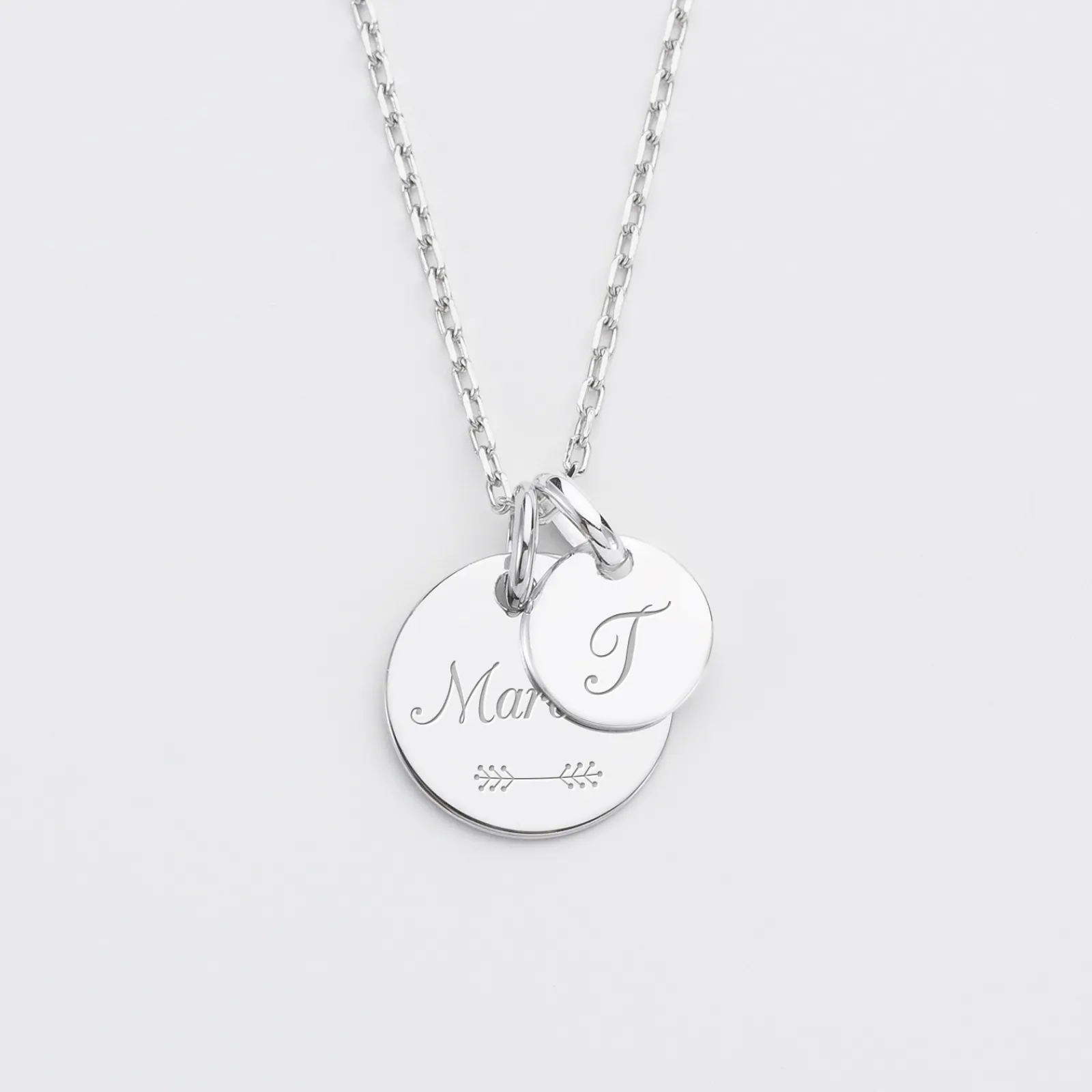 Hot HappyBulle Pendentif personnalisé médaille gravée argent 15 mm et breloque ronde 10 mm Argent rhodié 925