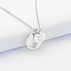 Hot HappyBulle Pendentif personnalisé médaille gravée argent 15 mm et breloque ronde 10 mm Argent rhodié 925