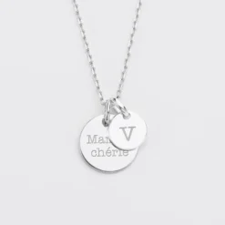 Hot HappyBulle Pendentif personnalisé médaille gravée argent 15 mm et breloque ronde 10 mm Argent rhodié 925
