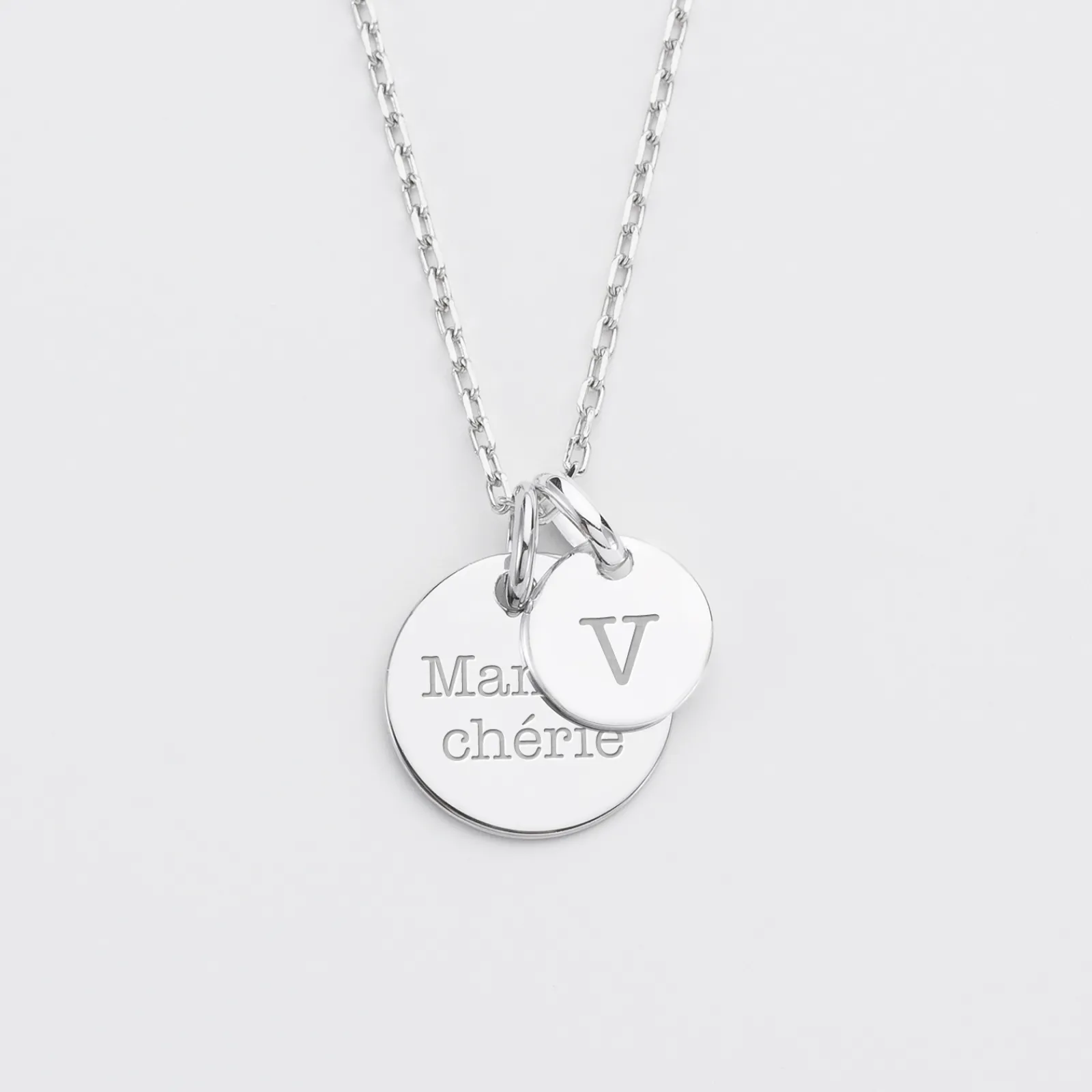 Hot HappyBulle Pendentif personnalisé médaille gravée argent 15 mm et breloque ronde 10 mm Argent rhodié 925