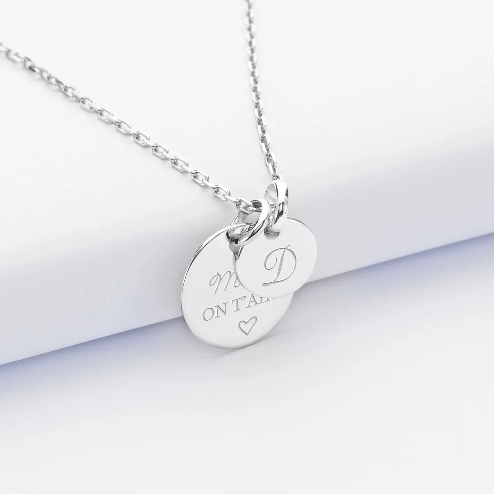 Hot HappyBulle Pendentif personnalisé médaille gravée argent 15 mm et breloque ronde 10 mm Argent rhodié 925