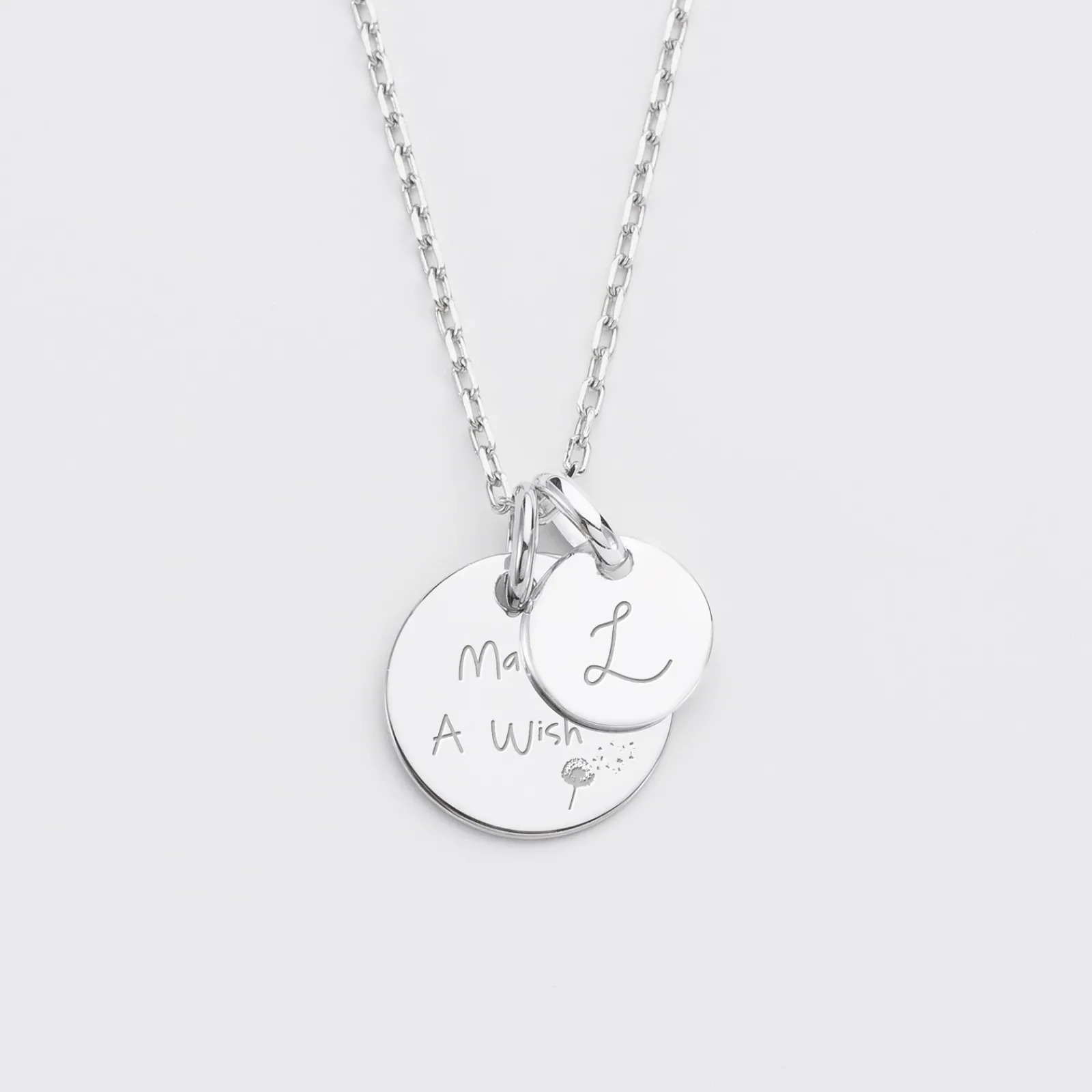 Hot HappyBulle Pendentif personnalisé médaille gravée argent 15 mm et breloque ronde 10 mm Argent rhodié 925