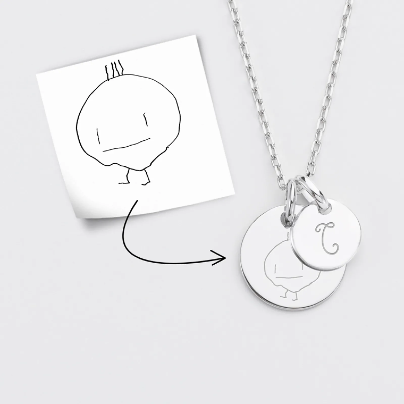 Hot HappyBulle Pendentif personnalisé médaille gravée argent 15 mm et breloque ronde 10 mm Argent rhodié 925