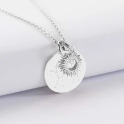 Best HappyBulle Pendentif personnalisé médaille gravée argent 19 mm et breloque soleil 10 mm Argent rhodié 925