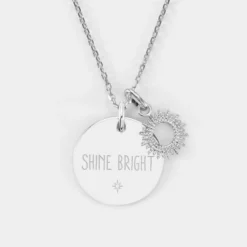 Best HappyBulle Pendentif personnalisé médaille gravée argent 19 mm et breloque soleil 10 mm Argent rhodié 925
