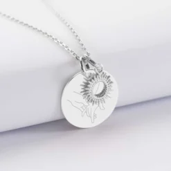 Best HappyBulle Pendentif personnalisé médaille gravée argent 19 mm et breloque soleil 10 mm Argent rhodié 925