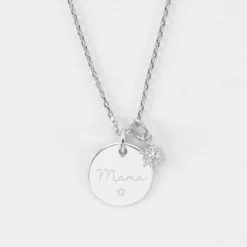Clearance HappyBulle Pendentif personnalisé médaille gravée argent 15 mm et breloque étoile brillante 6 mm Argent rhodié 925