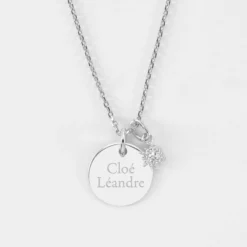 Clearance HappyBulle Pendentif personnalisé médaille gravée argent 15 mm et breloque étoile brillante 6 mm Argent rhodié 925
