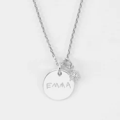Clearance HappyBulle Pendentif personnalisé médaille gravée argent 15 mm et breloque étoile brillante 6 mm Argent rhodié 925