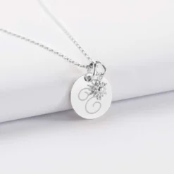 Clearance HappyBulle Pendentif personnalisé médaille gravée argent 15 mm et breloque étoile brillante 6 mm Argent rhodié 925