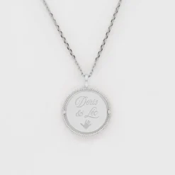 Discount HappyBulle Pendentif personnalisé médaille réversible contour tressé Eternelle gravée argent 18 mm Argent rhodié 925