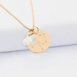 Best HappyBulle Pendentif personnalisé médaille gravée plaqué or 19 mm et breloque nacre 10 mm Plaqué or 18k